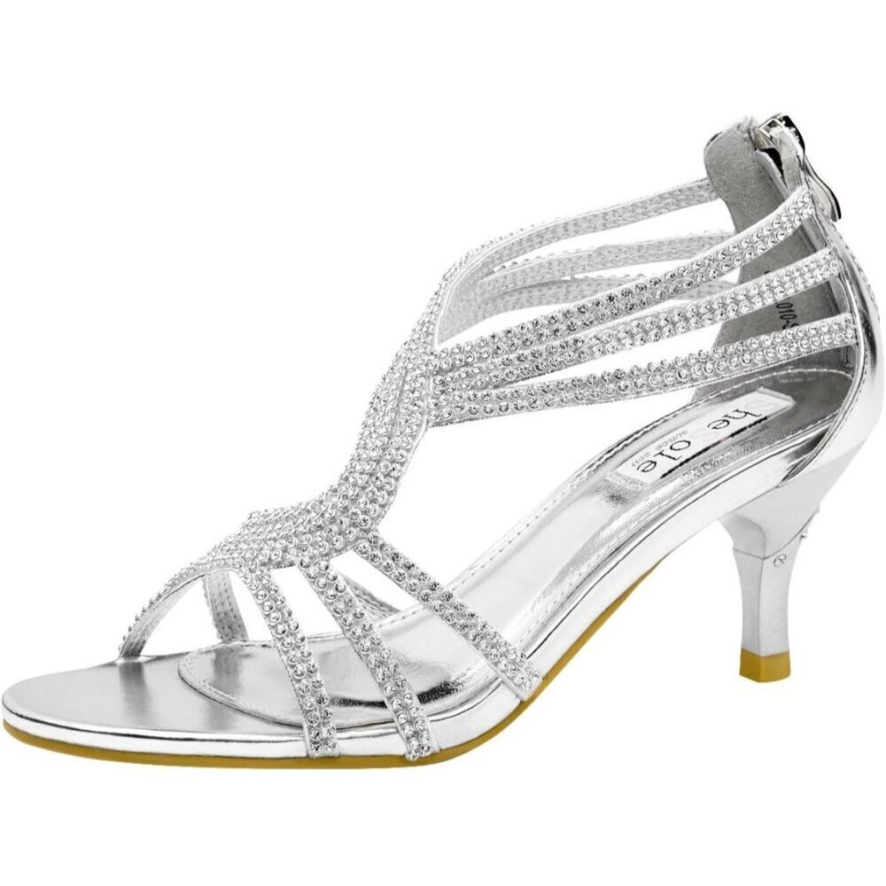 SheSole Women's Strappy Kitten Heel Sandals | Low Heel Wedding Bridal Shoes